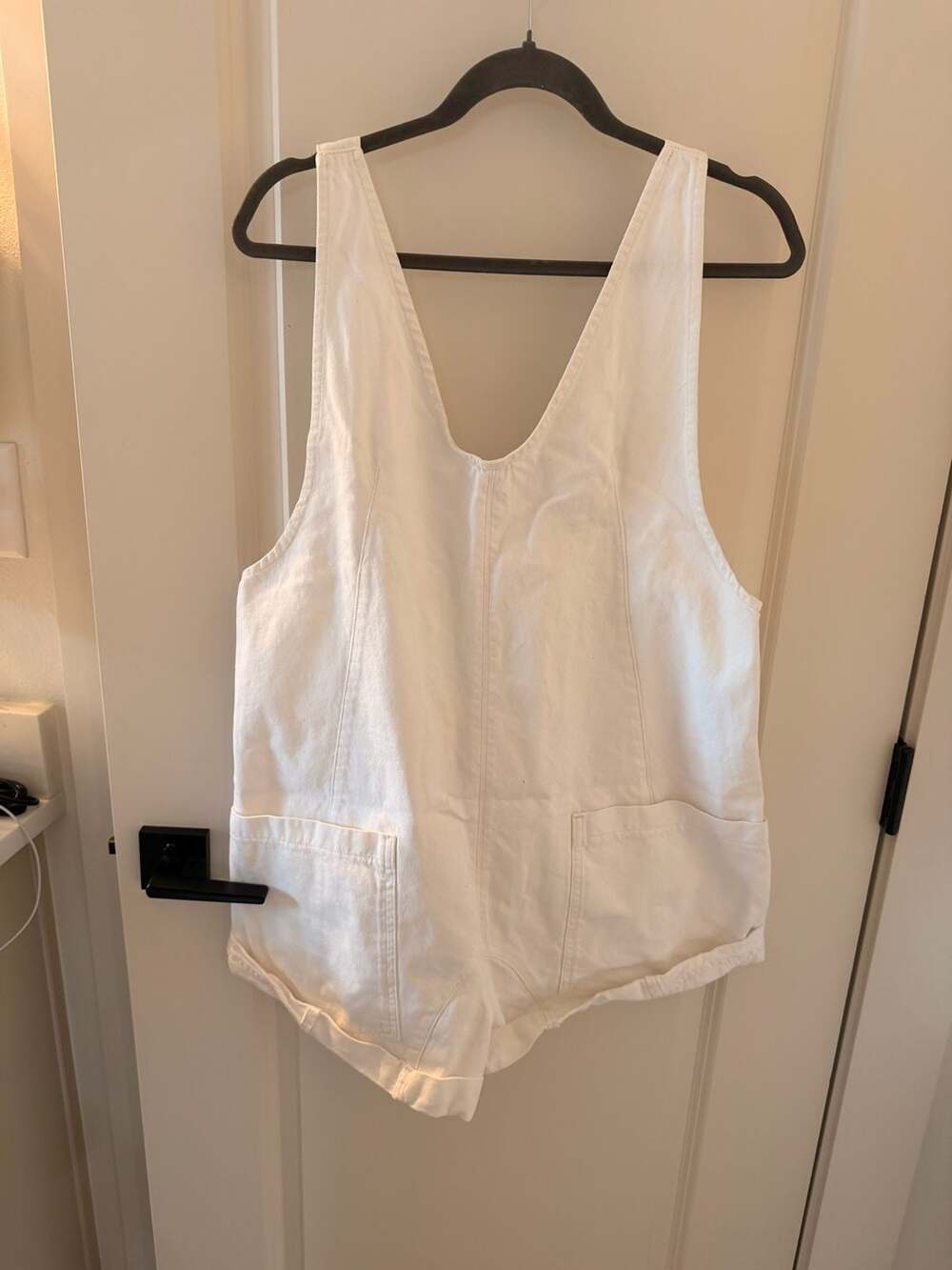 Free People White Denim Short Overalls